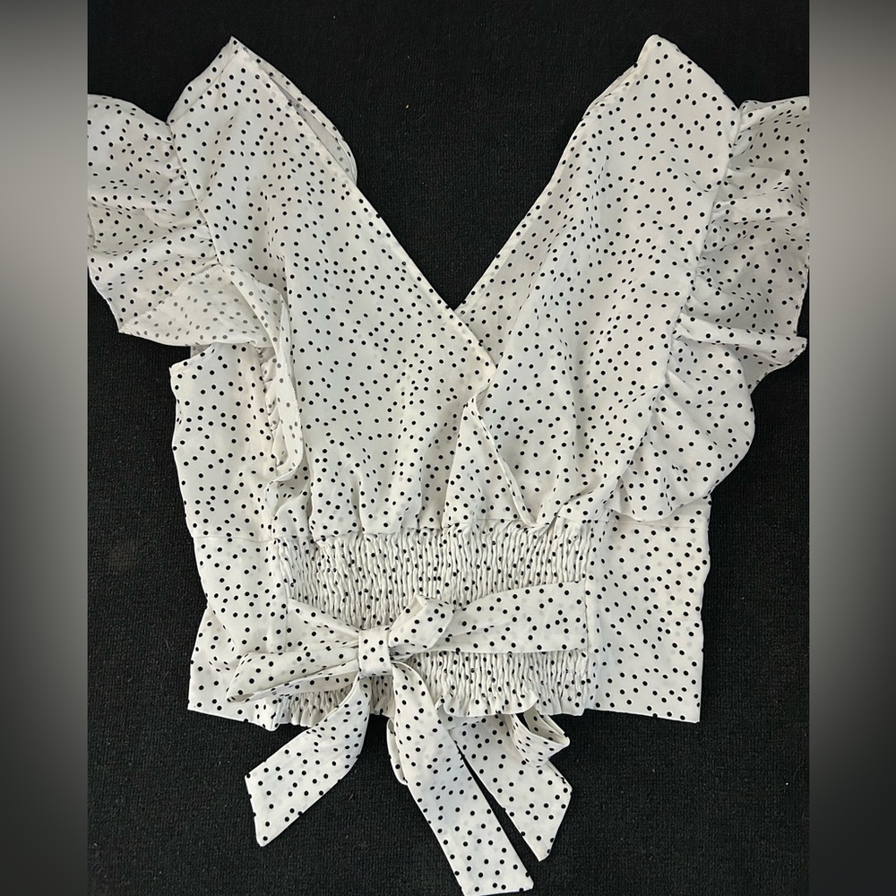 SHEIN Curve White and Black Polka Dot Blouse